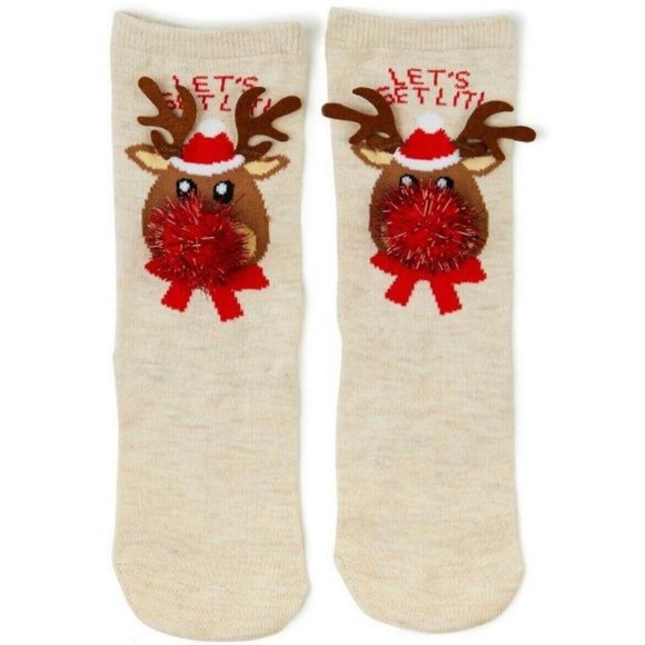 Other - {Christmas} “Lets Get Lit” Rudolph Reindeer Socks